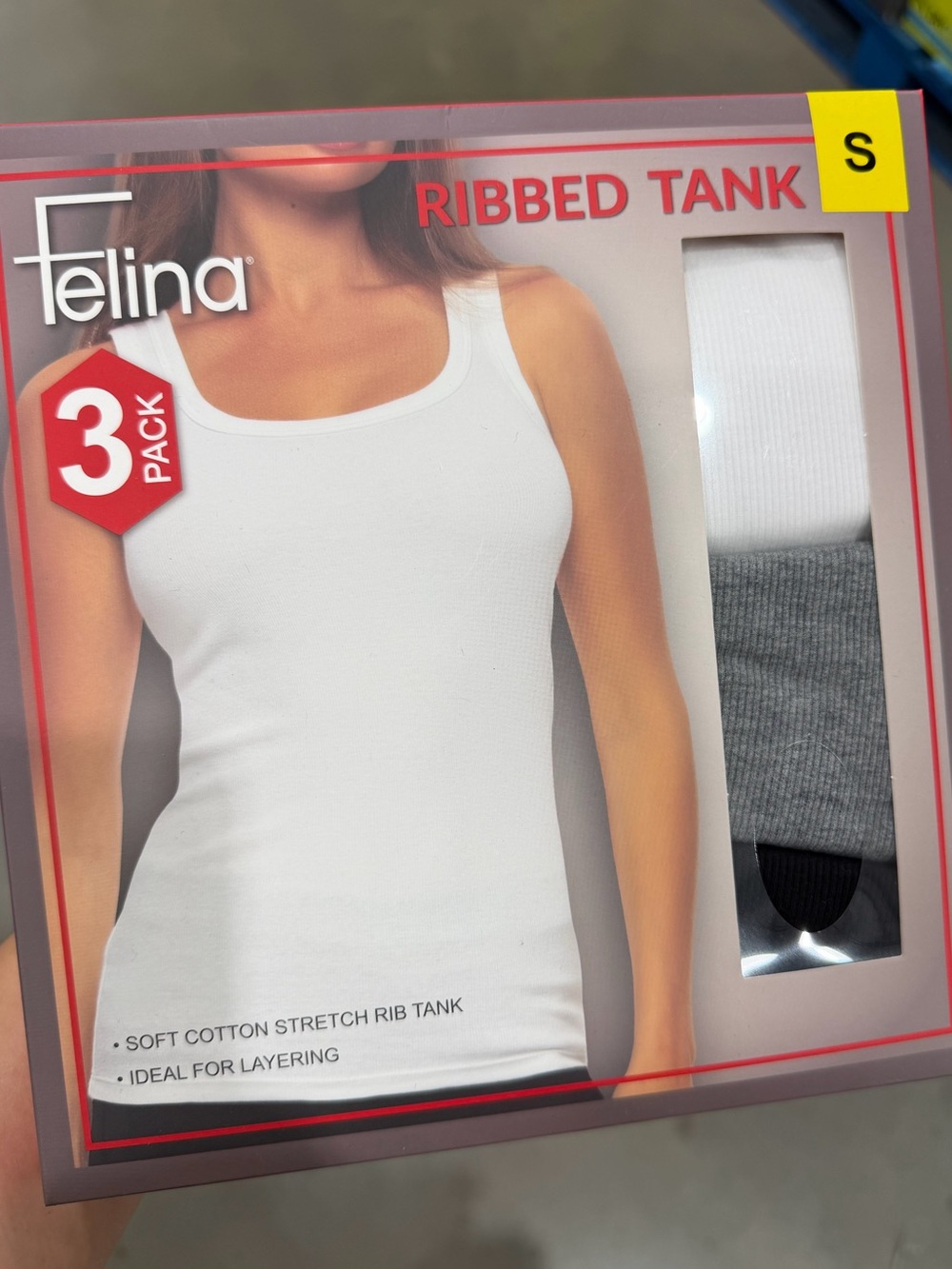 Felina Ribbed Tank Tops - White, Gray & Black 3-Pack Size Small